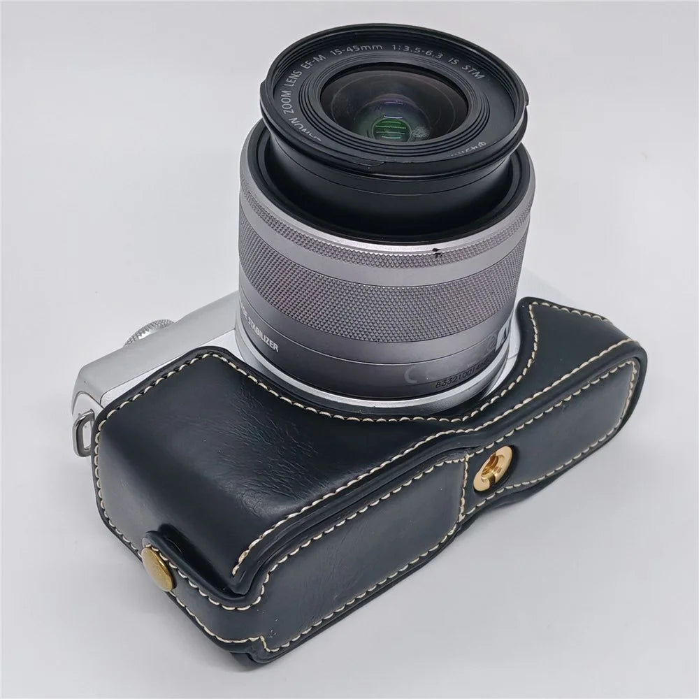 Camera Half Case for Canon EOS M10  /  M100  /  M200 Faux Leather Hand Grip Case Removable Battery Access Protective Cover - Black - 6