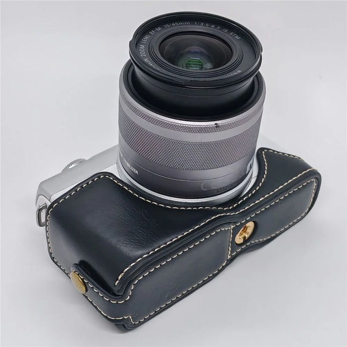 Camera Half Case for Canon EOS M10  /  M100  /  M200 Faux Leather Hand Grip Case Removable Battery Access Protective Cover - Black - 6