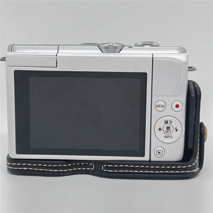 Camera Case for Canon EOS M10  /  M100  /  M200 Faux Leather Half Case with Hand Strap Removable Battery Access Base Cover - Black - 3