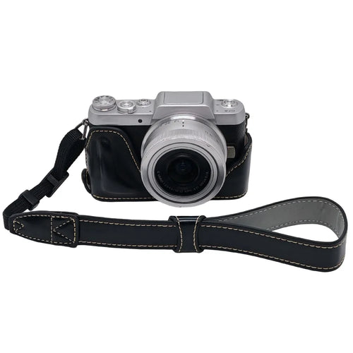 Camera Grip Case for Panasonic GF7  /  GF8  /  GF9  /  GF10 PU Leather Half Case with Wrist Strap Bottom Opening Design - Black - 1