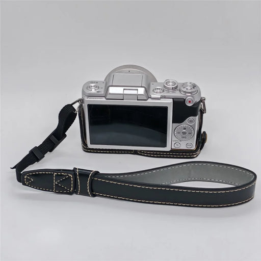 Camera Grip Case for Panasonic GF7  /  GF8  /  GF9  /  GF10 PU Leather Half Case with Wrist Strap Bottom Opening Design - Black - 2