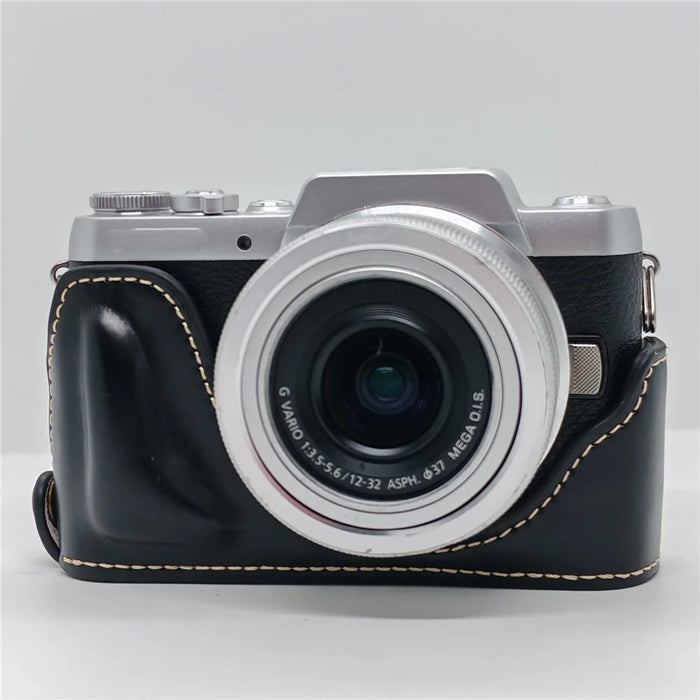 Camera Grip Case for Panasonic GF7  /  GF8  /  GF9  /  GF10 PU Leather Half Case with Wrist Strap Bottom Opening Design - Black - 4