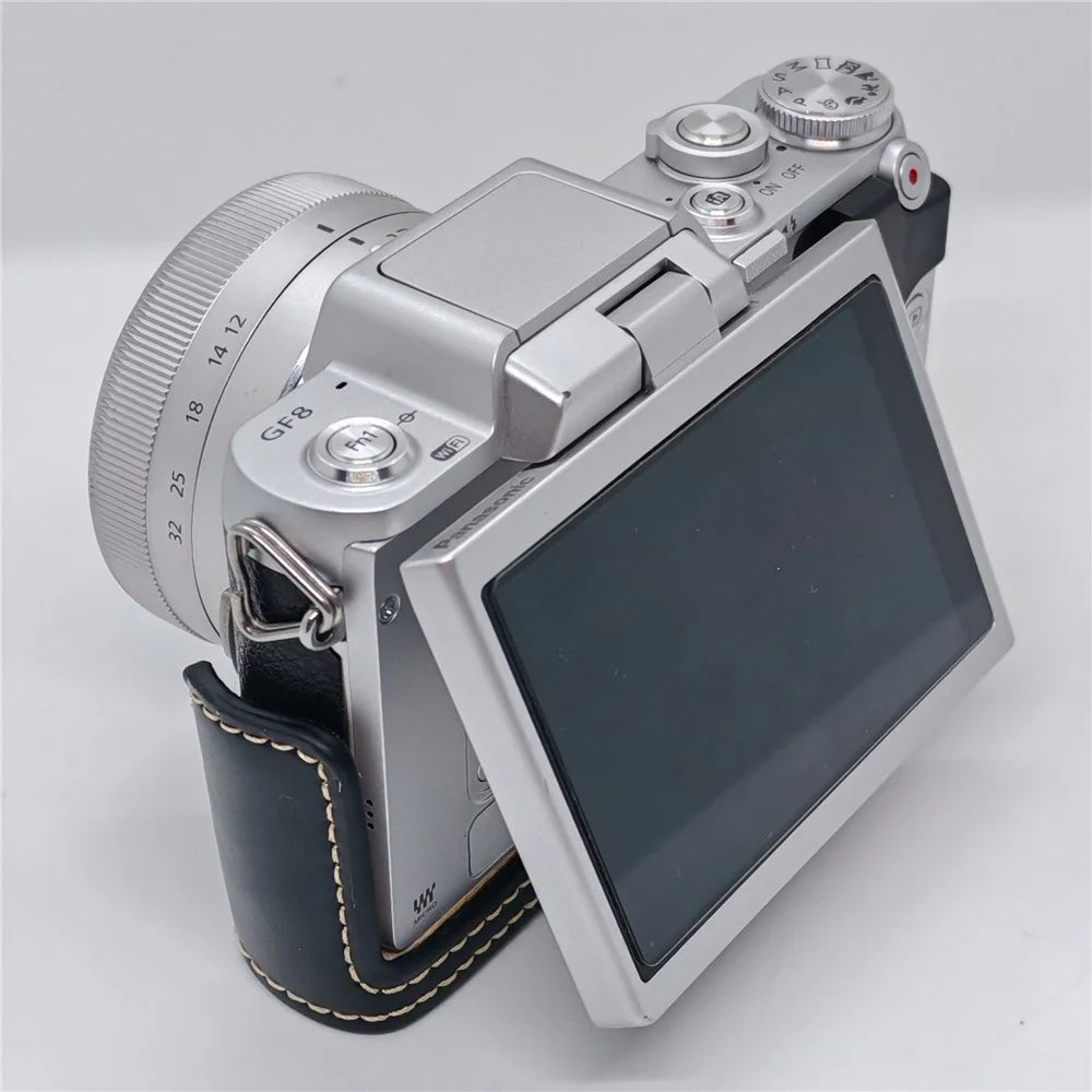 PU Leather Half Case for Panasonic GF7  /  GF8  /  GF9  /  GF10 Camera Bottom Opening Battery Access Protective Cover - Black - 7