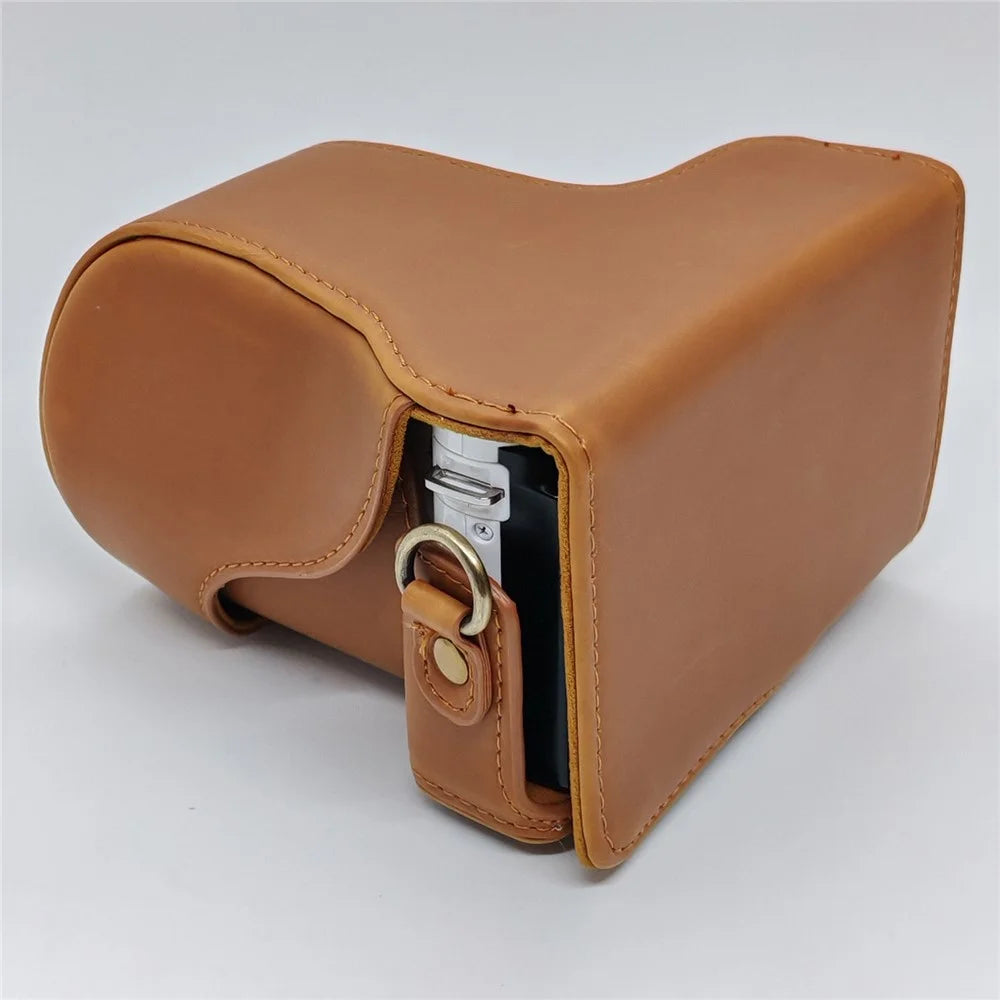 Camera Leather Case for Nikon J1  /  J2 Half Cover Body Bag with Shoulder Strap PU Leather Protective Cover - Coffee - 2