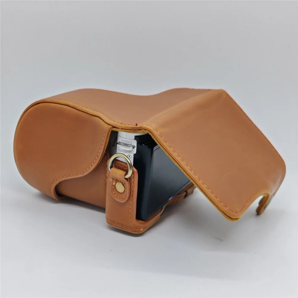 Camera Leather Case for Nikon J1  /  J2 Half Cover Body Bag with Shoulder Strap PU Leather Protective Cover - Coffee - 3
