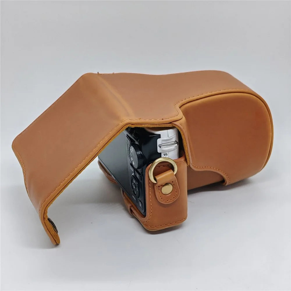 Camera Leather Case for Nikon J1  /  J2 Half Cover Body Bag with Shoulder Strap PU Leather Protective Cover - Coffee - 4