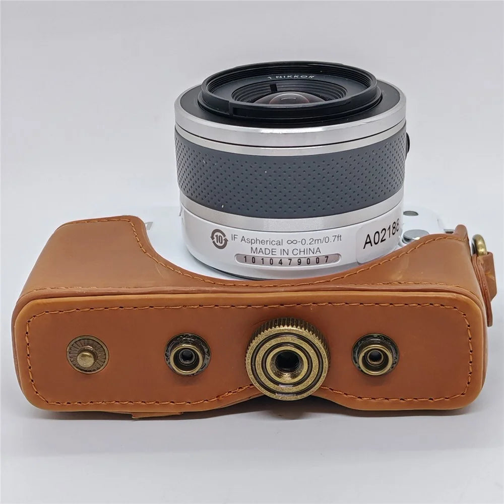 Camera Leather Case for Nikon J1  /  J2 Half Cover Body Bag with Shoulder Strap PU Leather Protective Cover - Coffee - 6