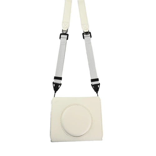 For Leica SOFORT 2 Camera Case with Shoulder Strap PU Leather Protective Cover Instant Film Camera Pouch - White - 1