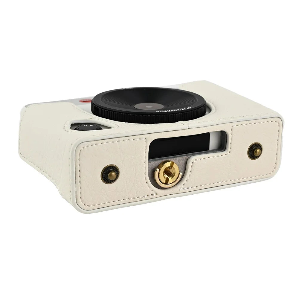 For Leica SOFORT 2 Camera Case with Shoulder Strap PU Leather Protective Cover Instant Film Camera Pouch - White - 4