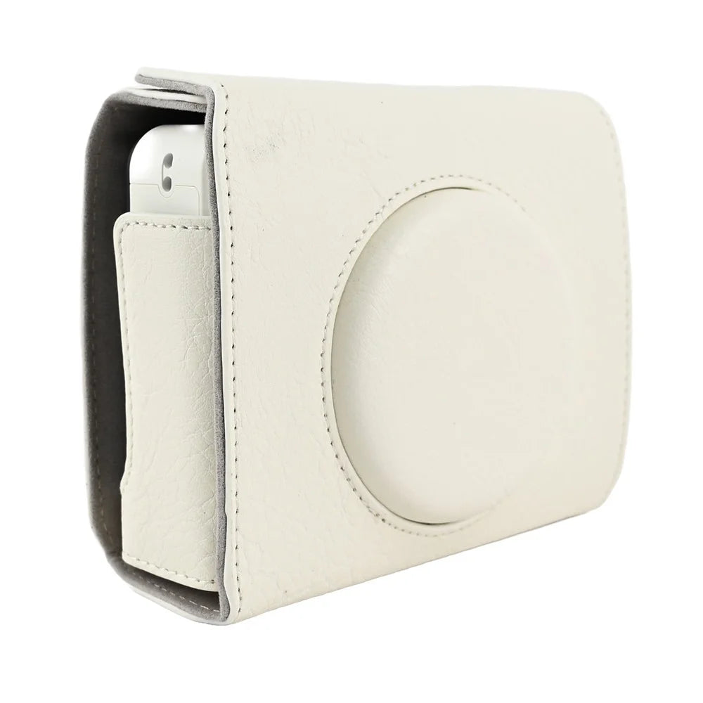 For Leica SOFORT 2 Camera Case with Shoulder Strap PU Leather Protective Cover Instant Film Camera Pouch - White - 5
