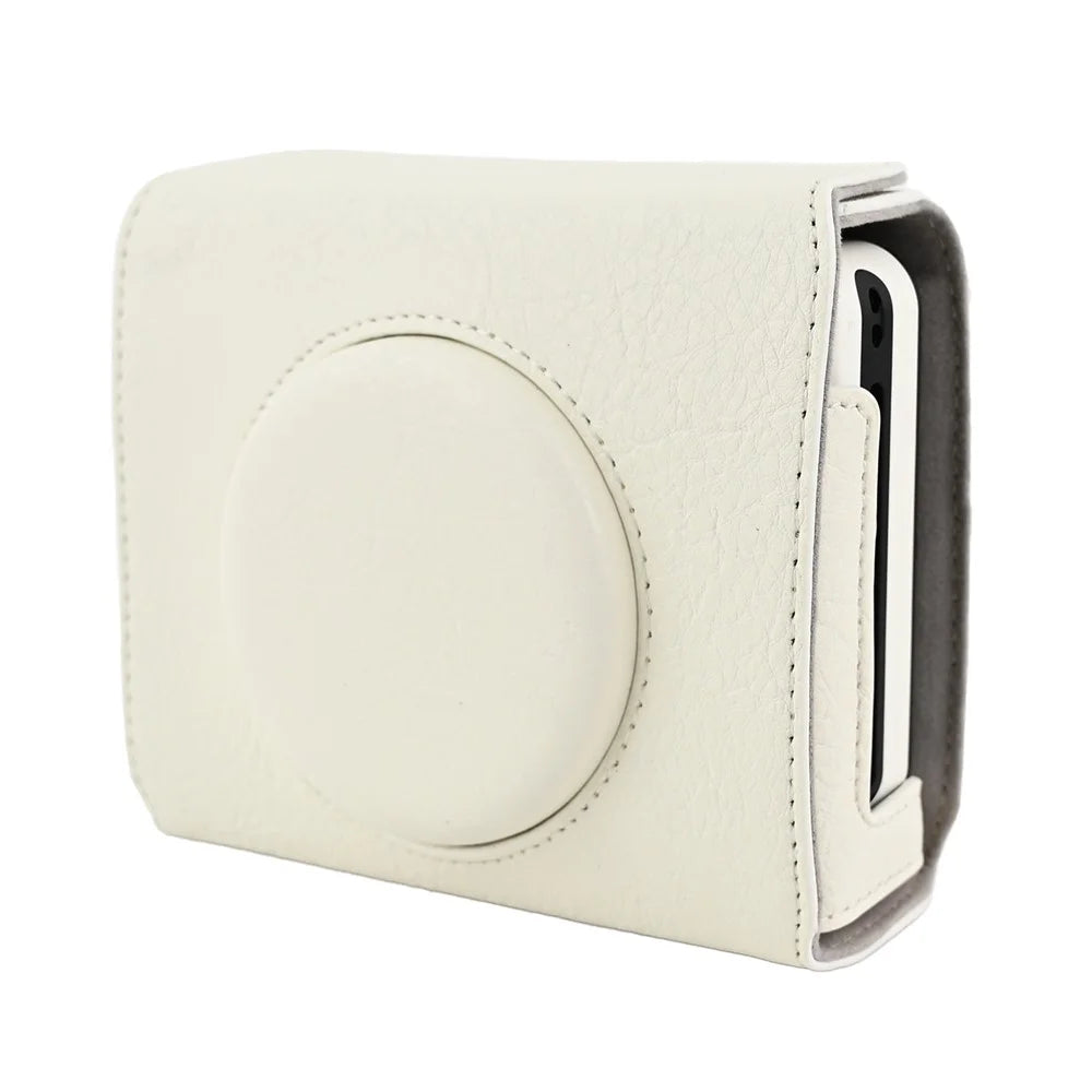 For Leica SOFORT 2 Camera Case with Shoulder Strap PU Leather Protective Cover Instant Film Camera Pouch - White - 6