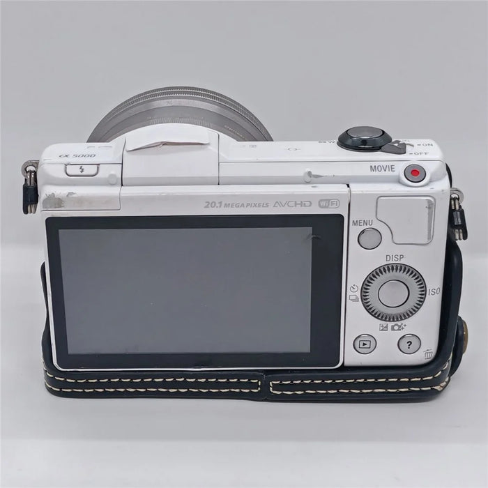 Camera Half Case for Sony A5000  /  A5100 Faux Leather Grip Cover Bottom Opening Battery Access Protective Shell - Black - 3