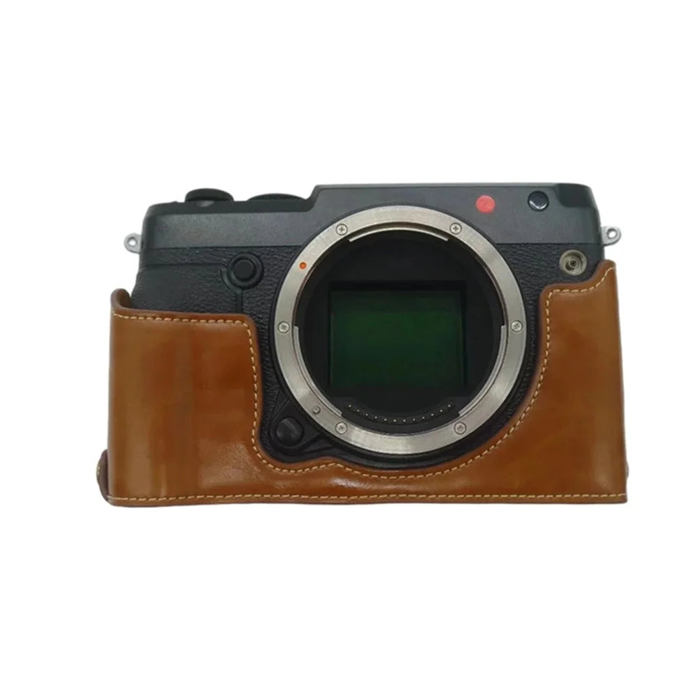 For Fujifilm GFX50R PU Leather Half Body Bottom Case Protective Cover with Battery Opening Design - Brown - 1