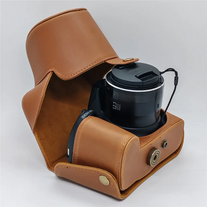 For Canon SX50 HS Camera Case PU Leather Retro Style Protective Cover with Shoulder Strap - Coffee - 6