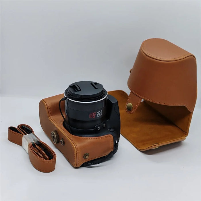 For Canon SX50 HS Camera Case PU Leather Retro Style Protective Cover with Shoulder Strap - Coffee - 7