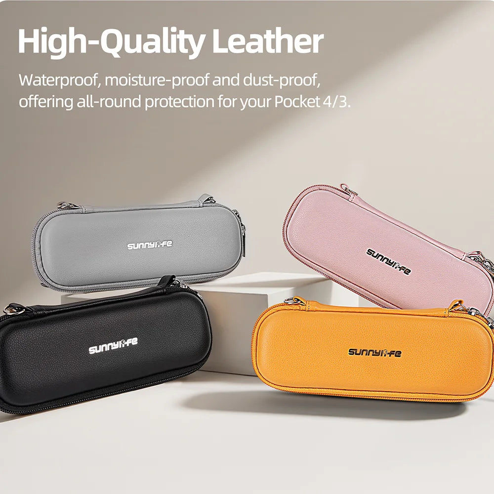 SUNNYLIFE OP4-B205 For DJI Osmo Pocket 4 / 3 Carrying Case Waterproof Leather Portable Storage Bag with Wrist Strap (without Shoulder Strap) - Black - 3
