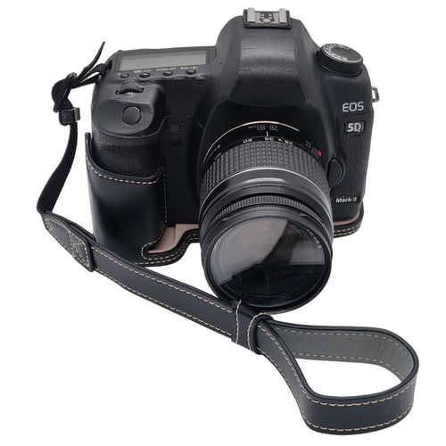 Half Case for Canon EOS 5D Mark II  /  Mark III  /  Mark IV Detachable Battery Design PU Leather Camera Grip Cover with Wrist Strap - Black - 1