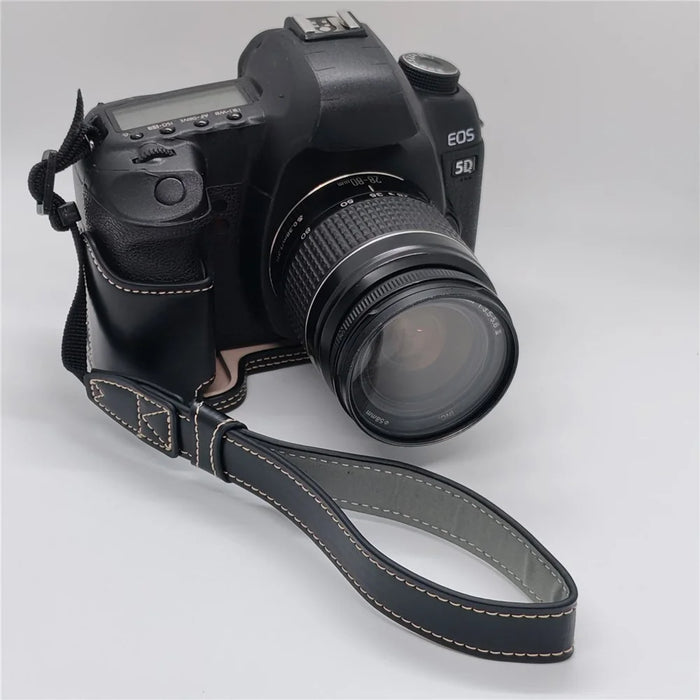 Half Case for Canon EOS 5D Mark II  /  Mark III  /  Mark IV Detachable Battery Design PU Leather Camera Grip Cover with Wrist Strap - Black - 3