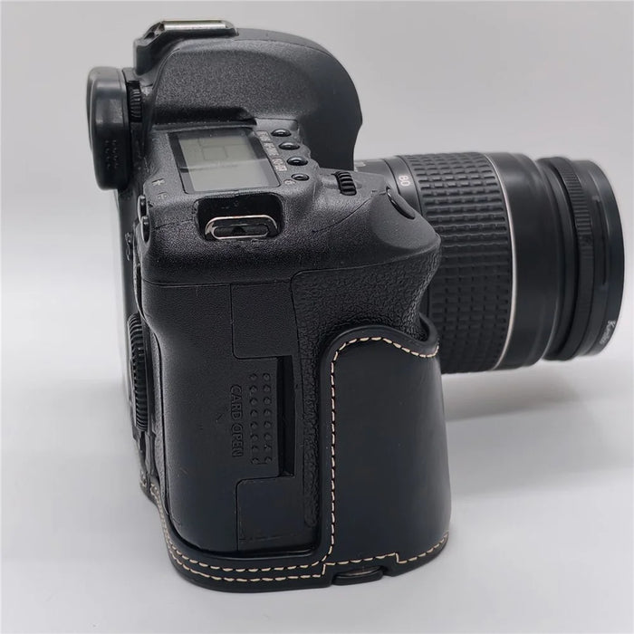 Half Case for Canon EOS 5D Mark II  /  Mark III  /  Mark IV Detachable Battery Design PU Leather Camera Grip Cover with Wrist Strap - Black - 6