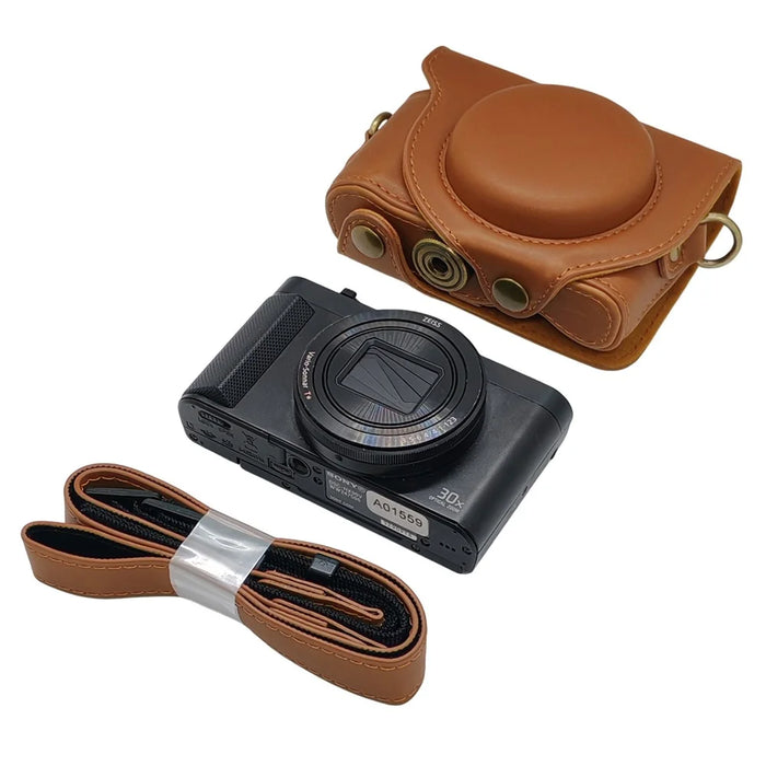 Camera Case for Sony HX80  /  HX90  /  HX90V  /  WX500 PU Leather Protective Cover with Detachable Shoulder Strap - Coffee - 1