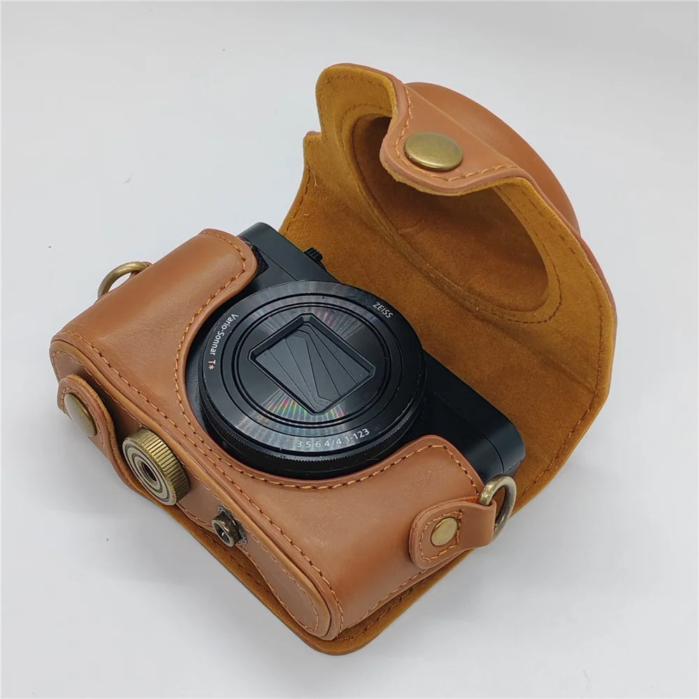 Camera Case for Sony HX80  /  HX90  /  HX90V  /  WX500 PU Leather Protective Cover with Detachable Shoulder Strap - Coffee - 3
