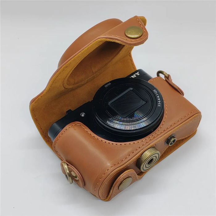 Camera Case for Sony HX80  /  HX90  /  HX90V  /  WX500 PU Leather Protective Cover with Detachable Shoulder Strap - Coffee - 4