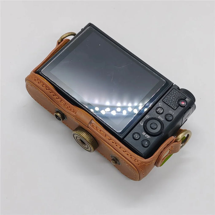 Camera Case for Sony HX80  /  HX90  /  HX90V  /  WX500 PU Leather Protective Cover with Detachable Shoulder Strap - Coffee - 5