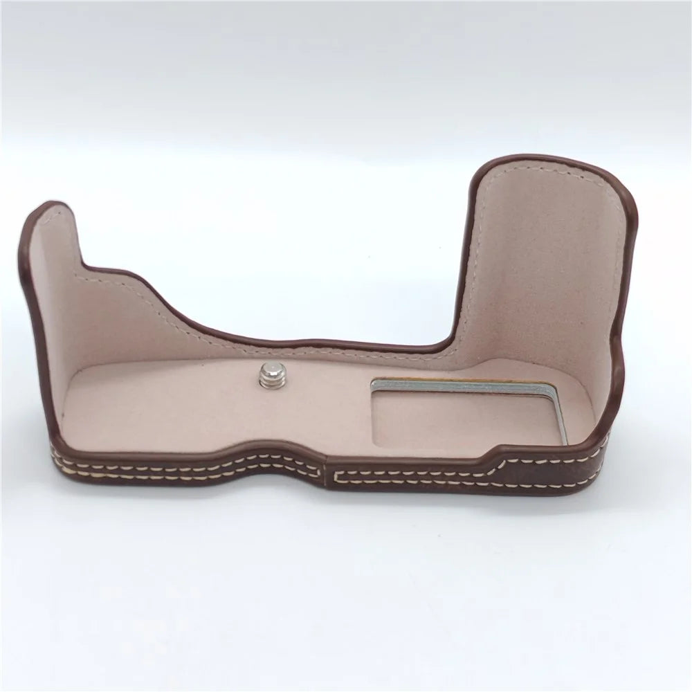 Camera Bottom Case for Olympus PEN E-P7 Battery Opening PU Leather Protective Half Cover with Hand Strap - Coffee - 5