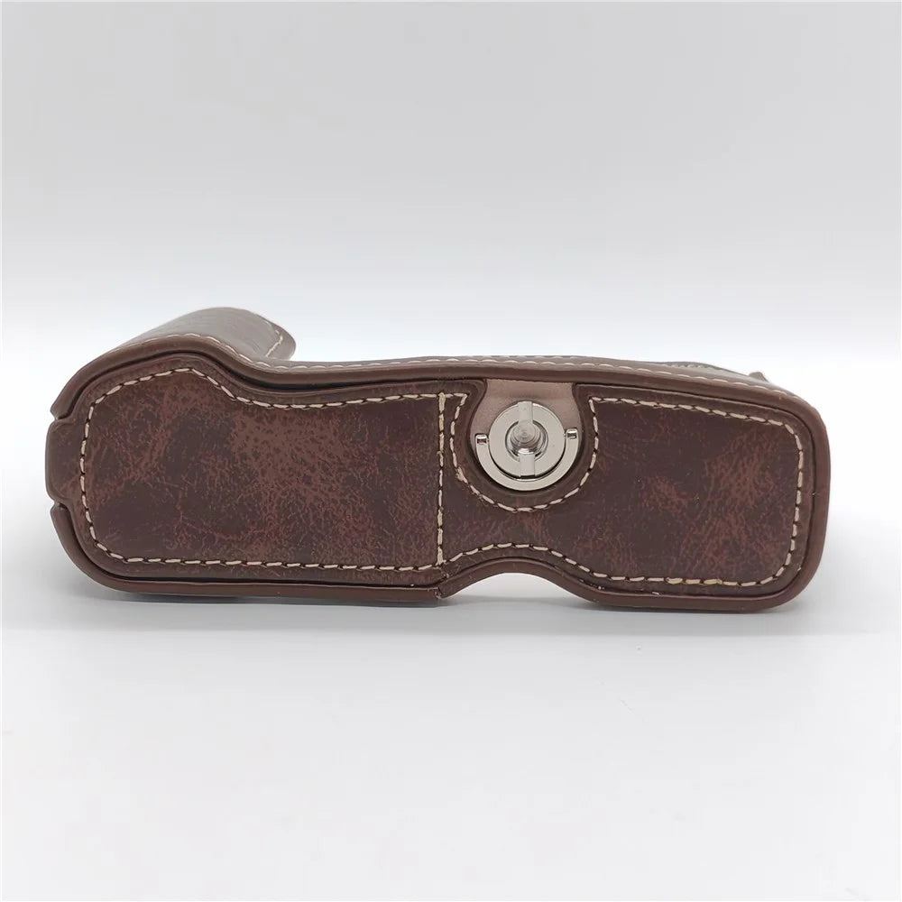 Camera Bottom Case for Olympus PEN E-P7 Battery Opening PU Leather Protective Half Cover with Hand Strap - Coffee - 6