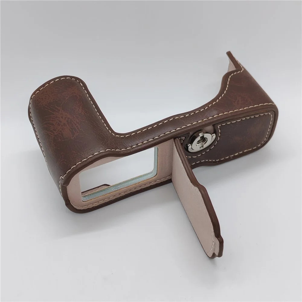 Camera Bottom Case for Olympus PEN E-P7 Battery Opening PU Leather Protective Half Cover with Hand Strap - Coffee - 7