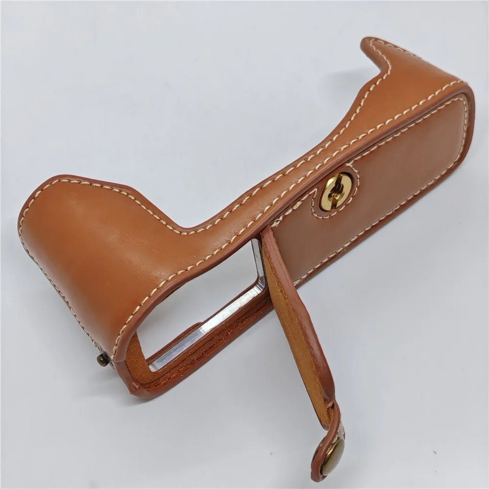 Camera Half Case for Olympus PEN-F PU Leather Bottom Battery Opening Protective Cover - Brown - 2