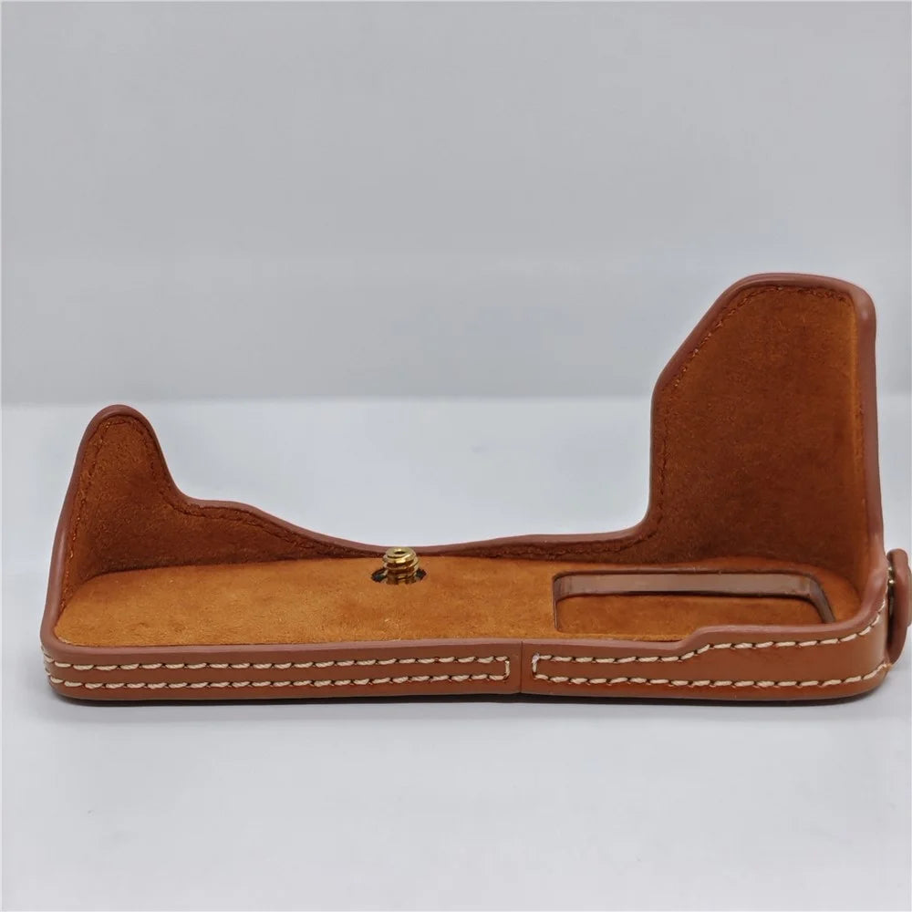 Camera Half Case for Olympus PEN-F PU Leather Bottom Battery Opening Protective Cover - Brown - 4