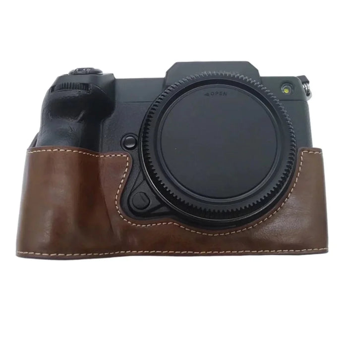 For Fujifilm GFX100S / 50S II PU Leather Camera Case Battery Opening Design Half Body Protective Cover - Coffee - 1