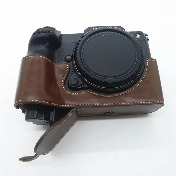 For Fujifilm GFX100S / 50S II PU Leather Camera Case Battery Opening Design Half Body Protective Cover - Coffee - 2