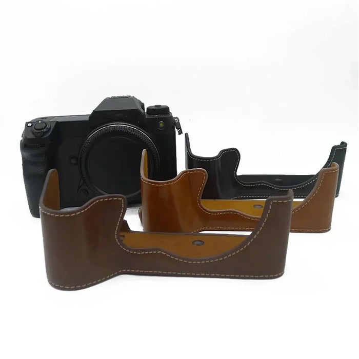For Fujifilm GFX100S / 50S II PU Leather Camera Case Battery Opening Design Half Body Protective Cover - Coffee - 6