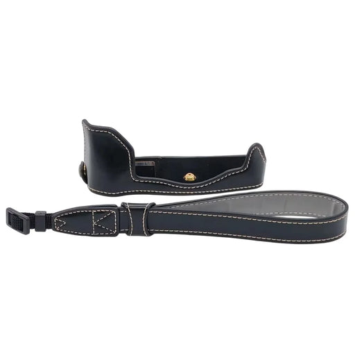 Camera Half Case for Olympus PEN-F PU Leather Bottom Battery Opening Protective Cover with Wrist Strap - Black - 1