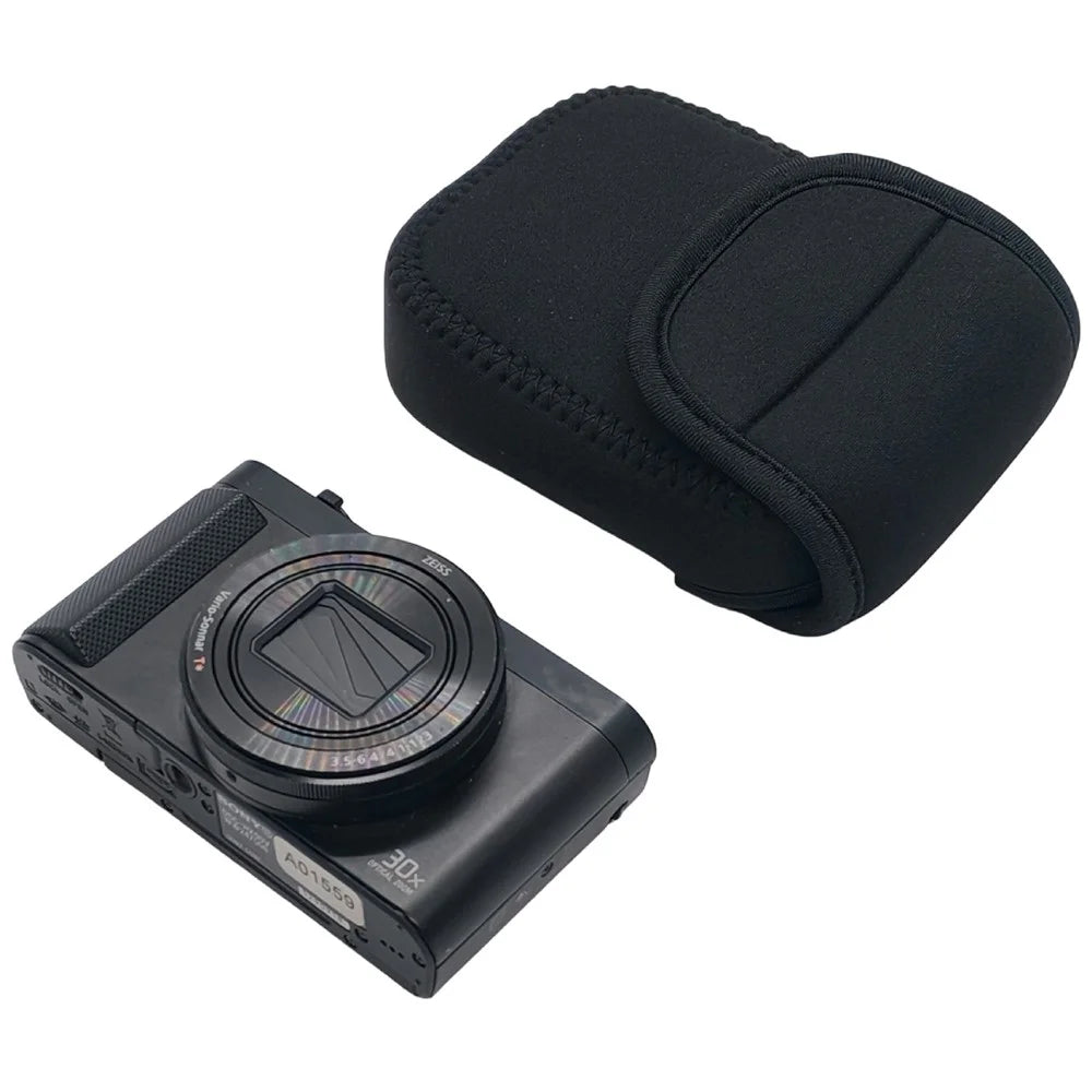 Camera Bag Case for Sony DSC-HX80 / DSC-HX90 / DSC-HX90V / DSC-WX500 Neoprene Protective Pouch with Magic Tape Closure / Carabiner - Black - 1