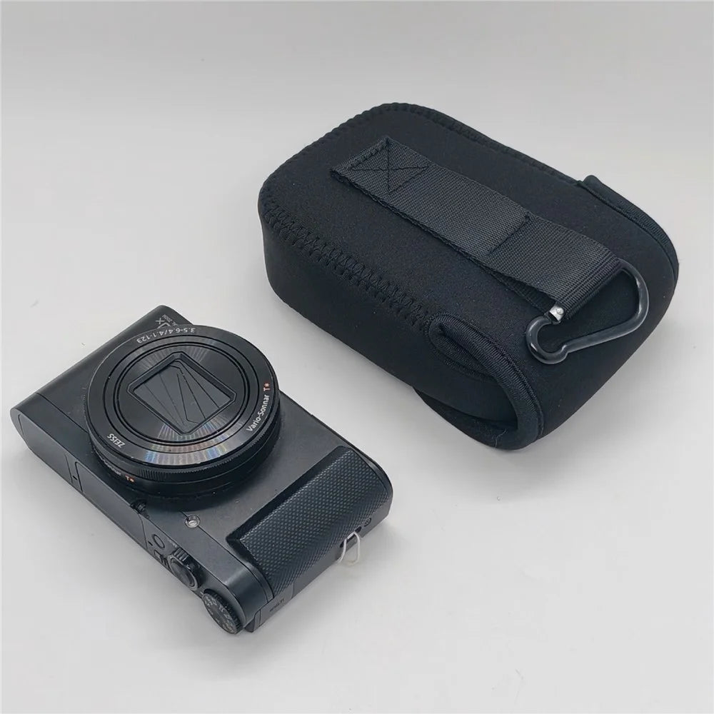 Camera Bag Case for Sony DSC-HX80 / DSC-HX90 / DSC-HX90V / DSC-WX500 Neoprene Protective Pouch with Magic Tape Closure / Carabiner - Black - 3