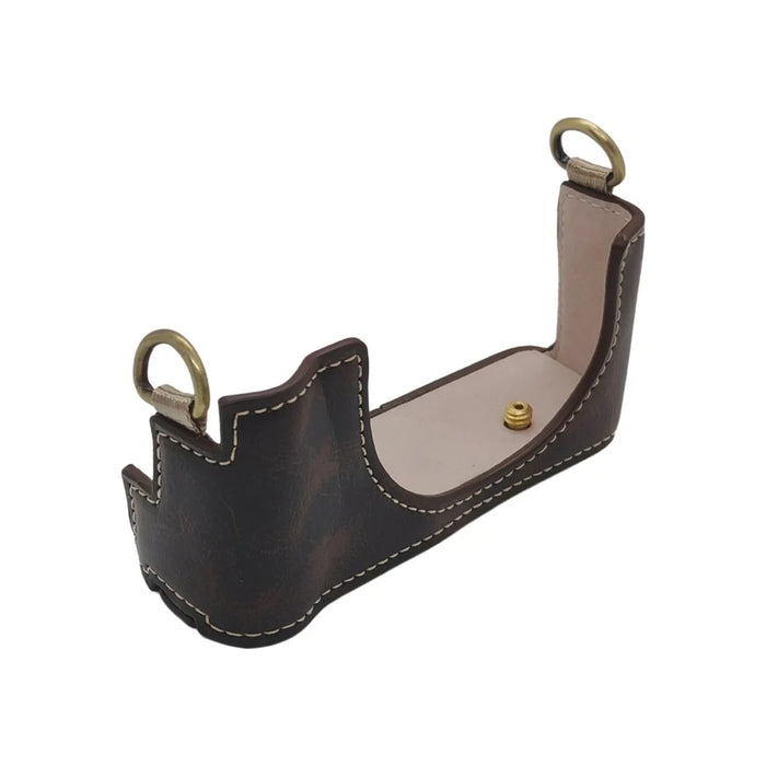 For Sony ZV-1 II / ZV-1F Camera Bottom Case with Hand Strap Battery Opening PU Leather Half Cover - Coffee - 4