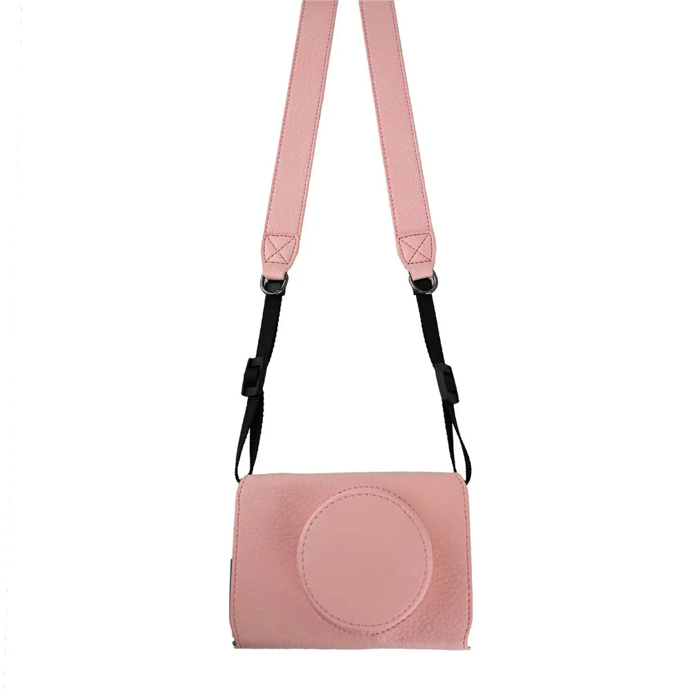 For Fujifilm X-E5 Camera Case Litchi Texture Leather Cover with Battery Hole and Shoulder Strap - Pink - 1