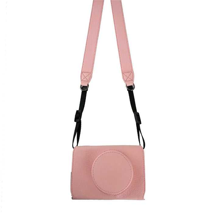 For Fujifilm X-E5 Camera Case Litchi Texture Leather Cover with Battery Hole and Shoulder Strap - Pink - 1
