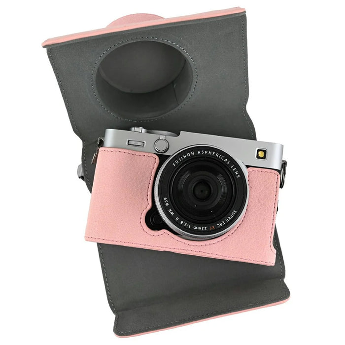 For Fujifilm X-E5 Camera Case Litchi Texture Leather Cover with Battery Hole and Shoulder Strap - Pink - 6