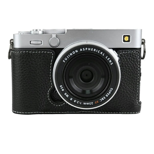 For Fujifilm X-E5 Camera Case Genuine Cow Leather Protective Cover with Battery Access - Black - 1