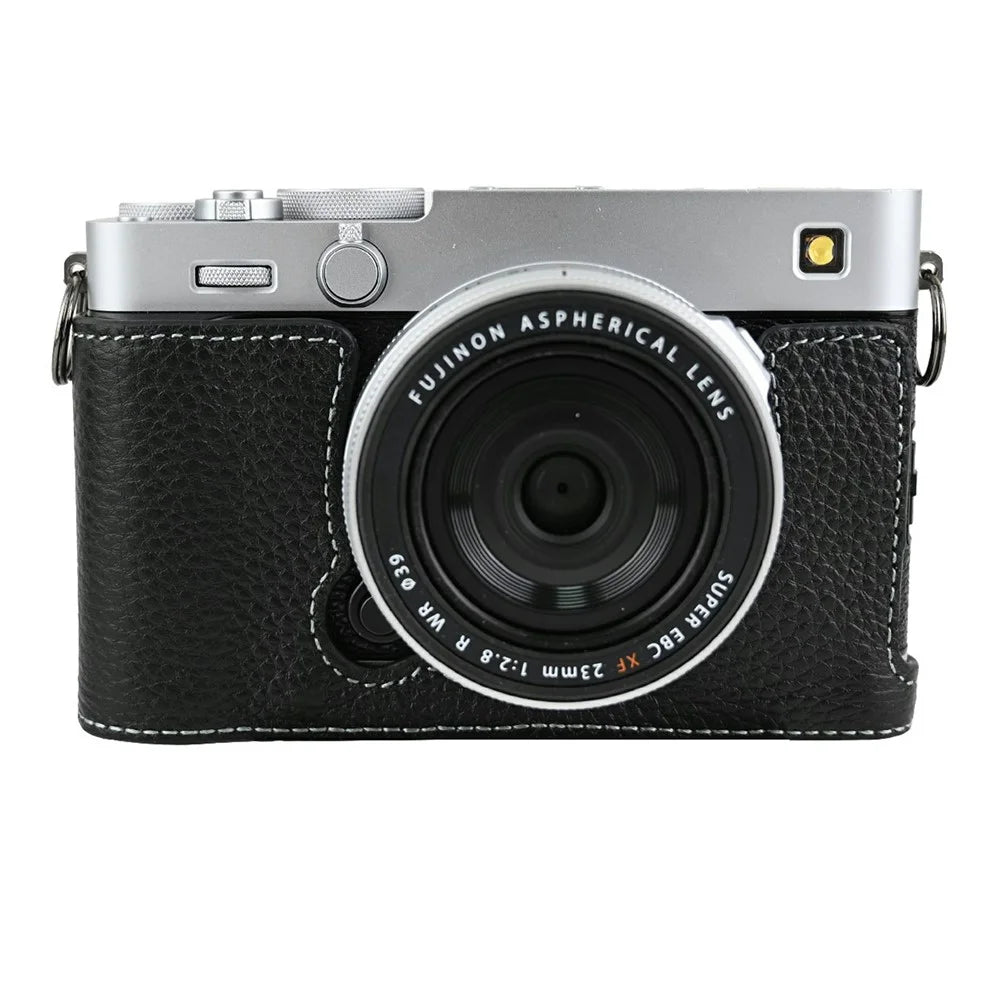 For Fujifilm X-E5 Camera Case Genuine Cow Leather Protective Cover with Battery Access - Black - 1
