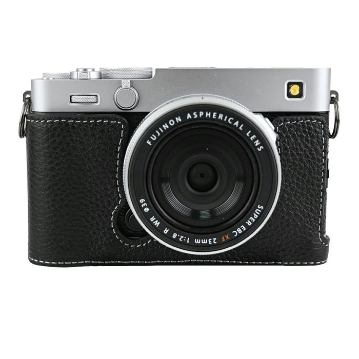 For Fujifilm X-E5 Camera Case Genuine Cow Leather Protective Cover with Battery Access and Shoulder Strap - Black - 3