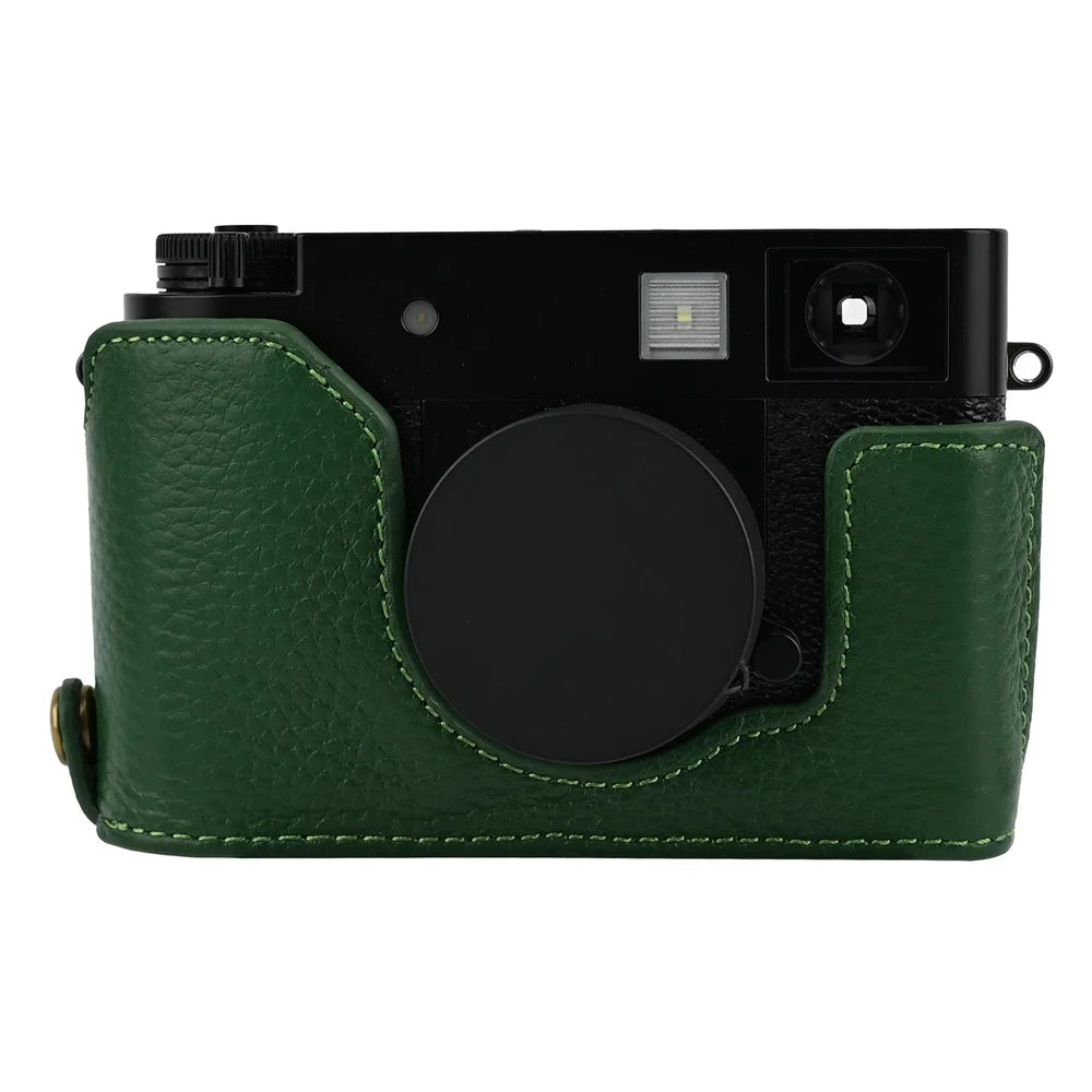 For Fujifilm X Half Genuine Cow Leather Protective Cover Camera Case with Battery Access - Green - 1