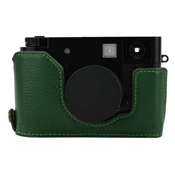 For Fujifilm X Half Genuine Cow Leather Protective Cover Camera Case with Battery Access - Green - 1