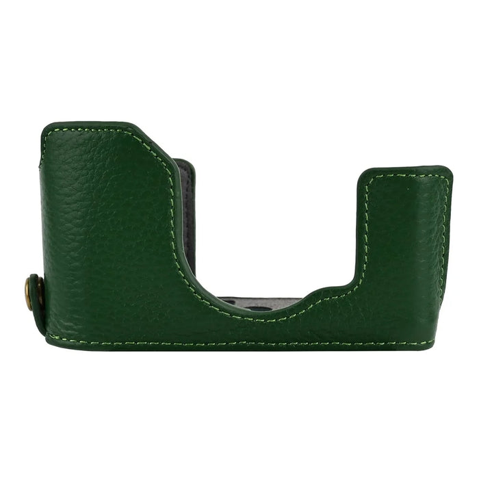 For Fujifilm X Half Genuine Cow Leather Protective Cover Camera Case with Battery Access - Green - 2