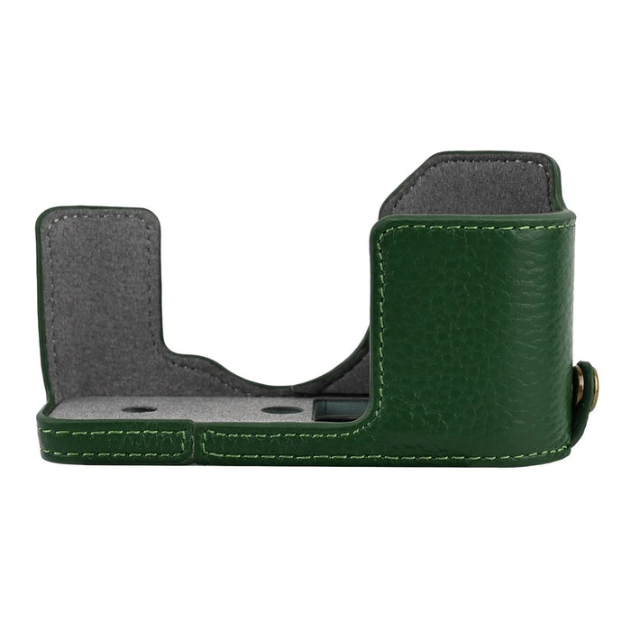 For Fujifilm X Half Genuine Cow Leather Protective Cover Camera Case with Battery Access - Green - 3