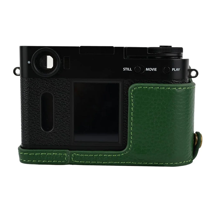 For Fujifilm X Half Genuine Cow Leather Protective Cover Camera Case with Battery Access - Green - 7